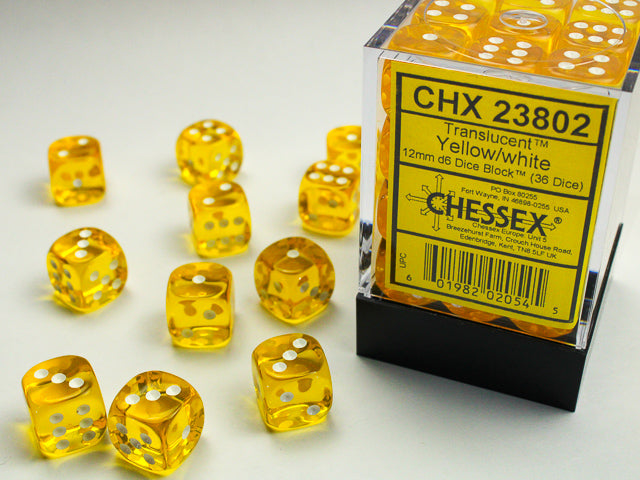 Translucent: 12mm D6 Yellow/White (36)