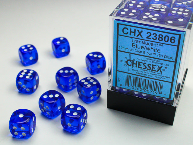 Translucent: 12mm D6 Blue/White (36)