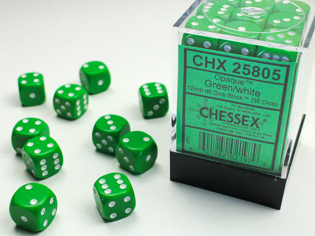 Opaque: 12mm D6 Green/White (36)