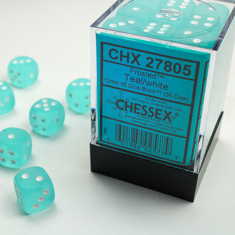 Frosted: Teal/White 12mm d6 (36)