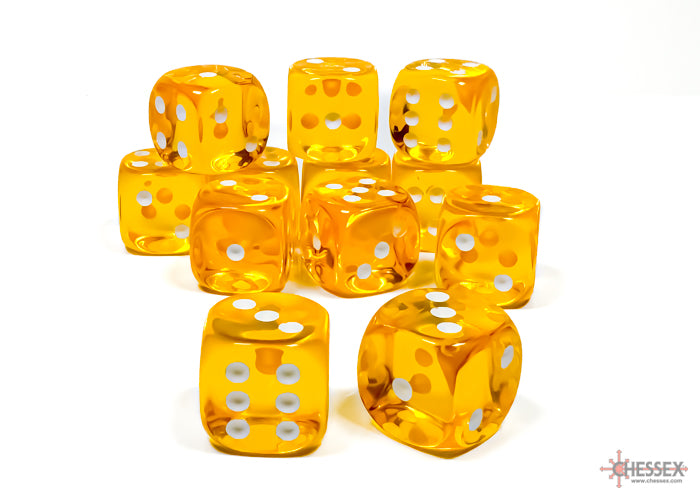Translucent Yellow/white 16mm d6 Dice Block (12 dice)