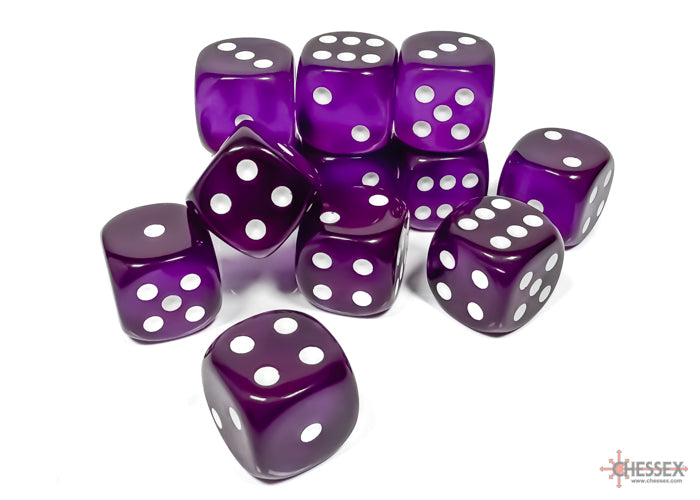 Translucent Purple/white 16mm d6 Dice Block (12 dice)