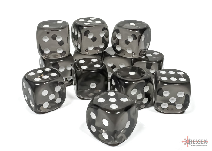 Translucent Smoke/white 16mm d6 Dice Block (12 dice)