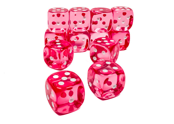Translucent: Pink/white 16mm d6 Dice Block (12)