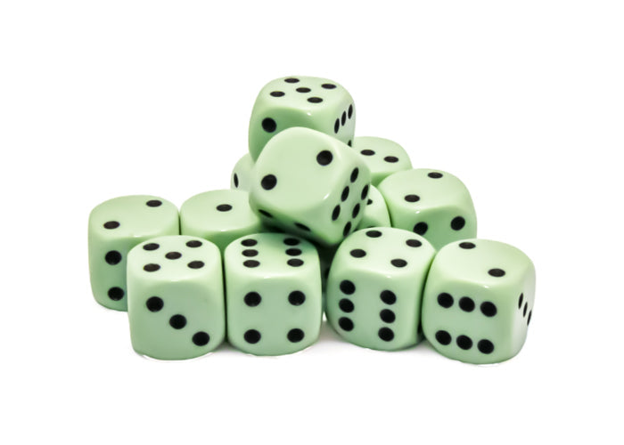 Opaque: 16mm d6 Pastel Green/black Dice Block (12)