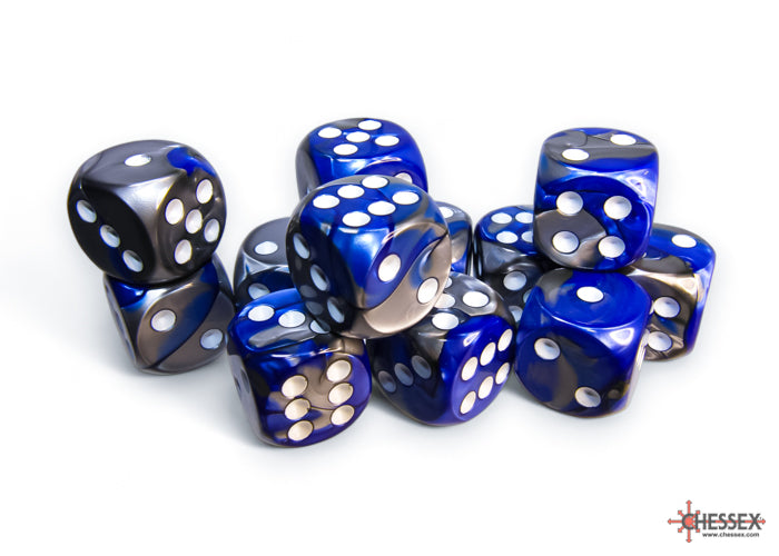 Gemini Blue-Steel/White 16mm d6 Dice Block (12 dice)