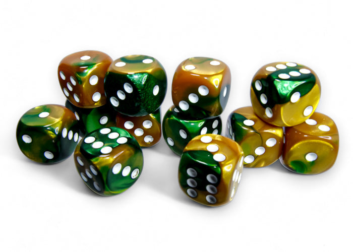 Gemini: 16mm d6 Gold-Green/white (12)