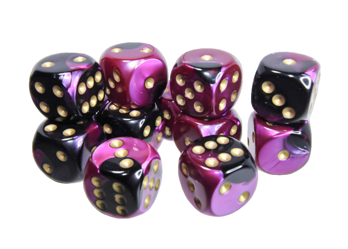 Gemini: 16mm d6 Black Purple/Gold (12)