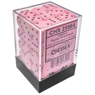 Opaque: 12mm d6 Pastel Pink/black Dice Block (36)