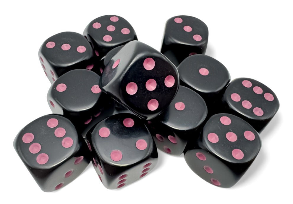Opaque: 16mm d6 Black/pink Dice Block (12)