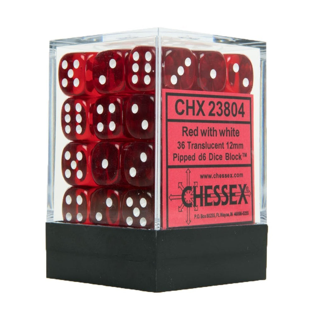 Translucent: 12mm D6 Red/White (36)