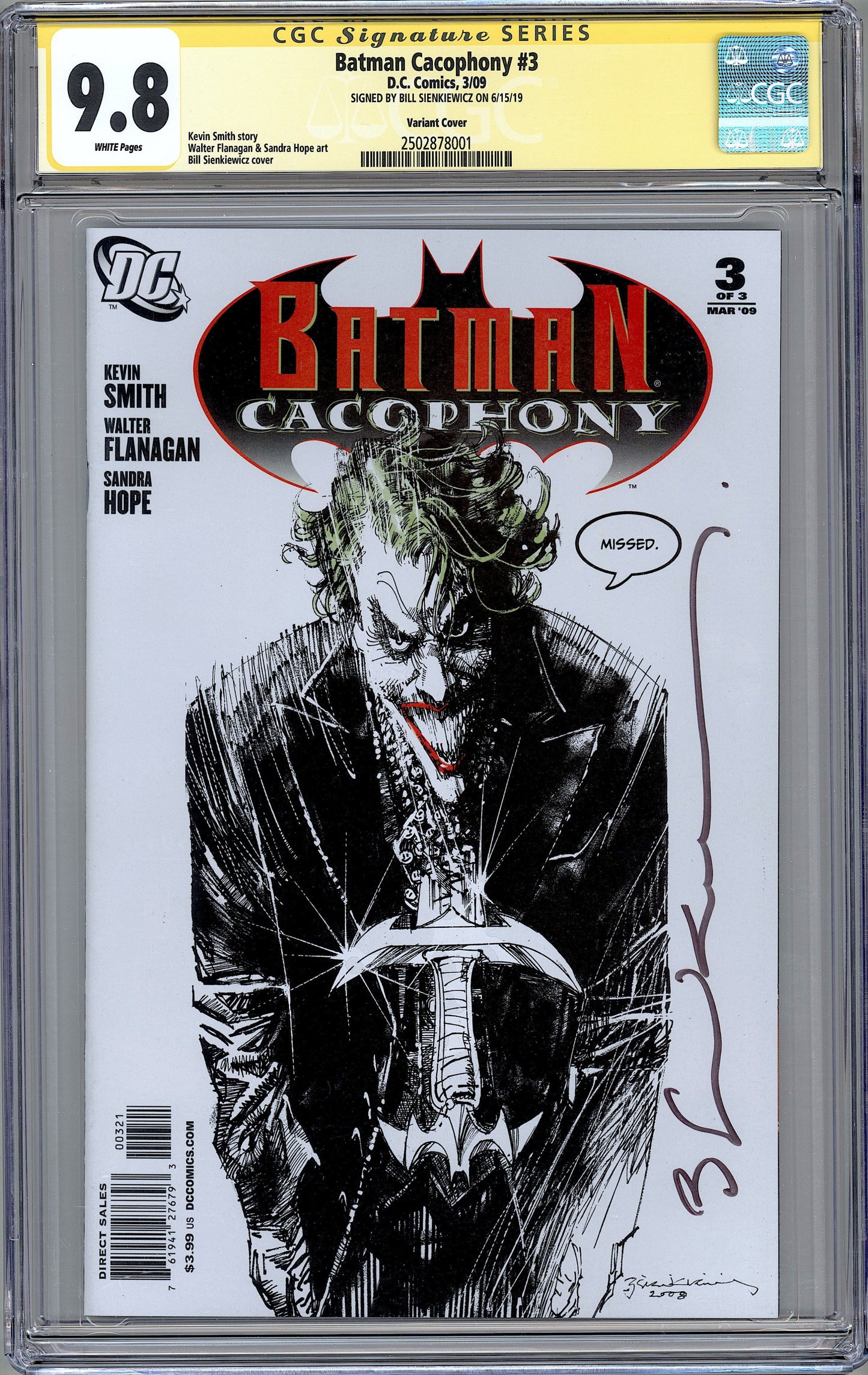 Batman Cacophony #3. 1:25 Variant Signed. CGC 9.8