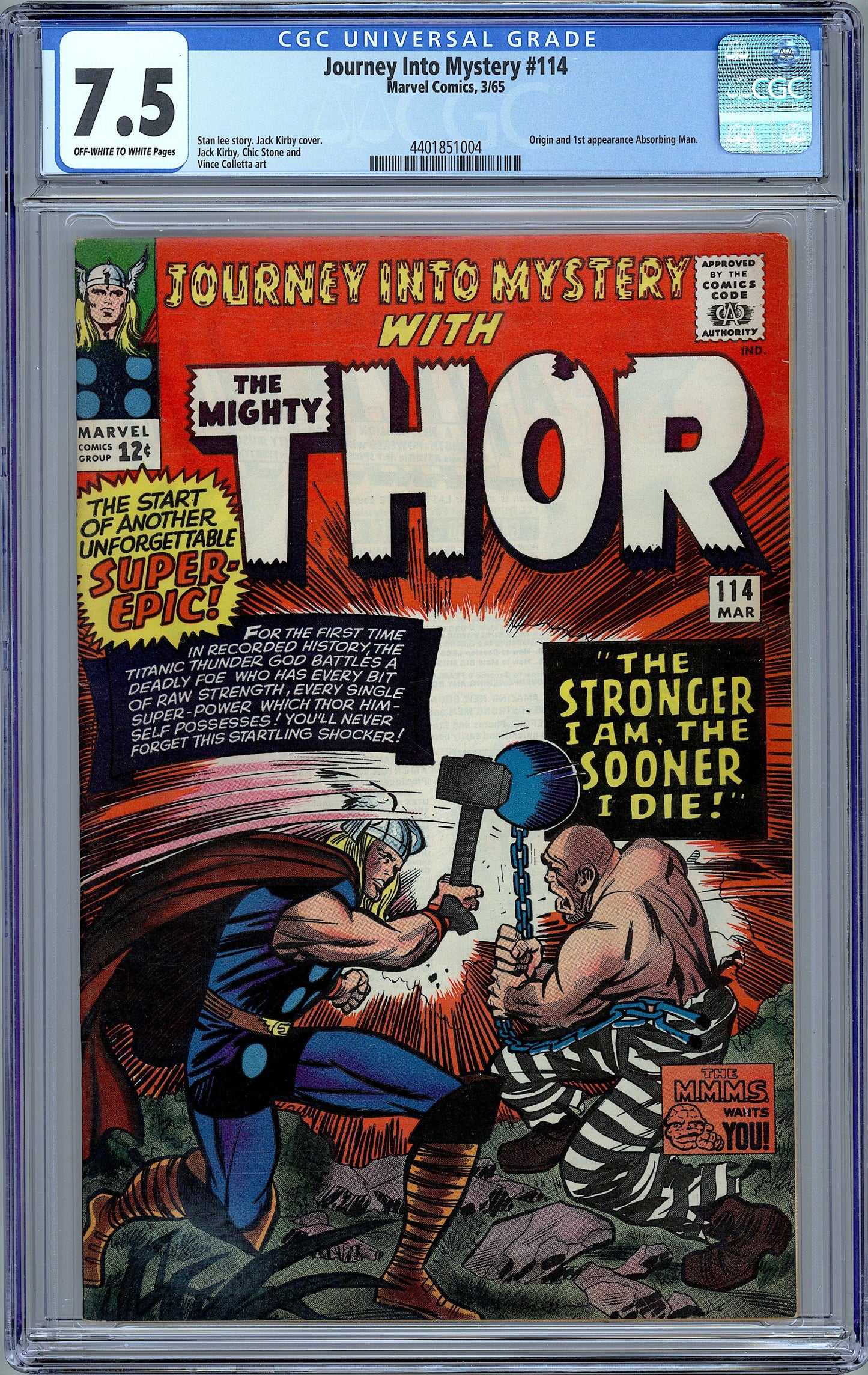 Journey Into Mystery #114. 1st Absorbing Man. CGC 7.5