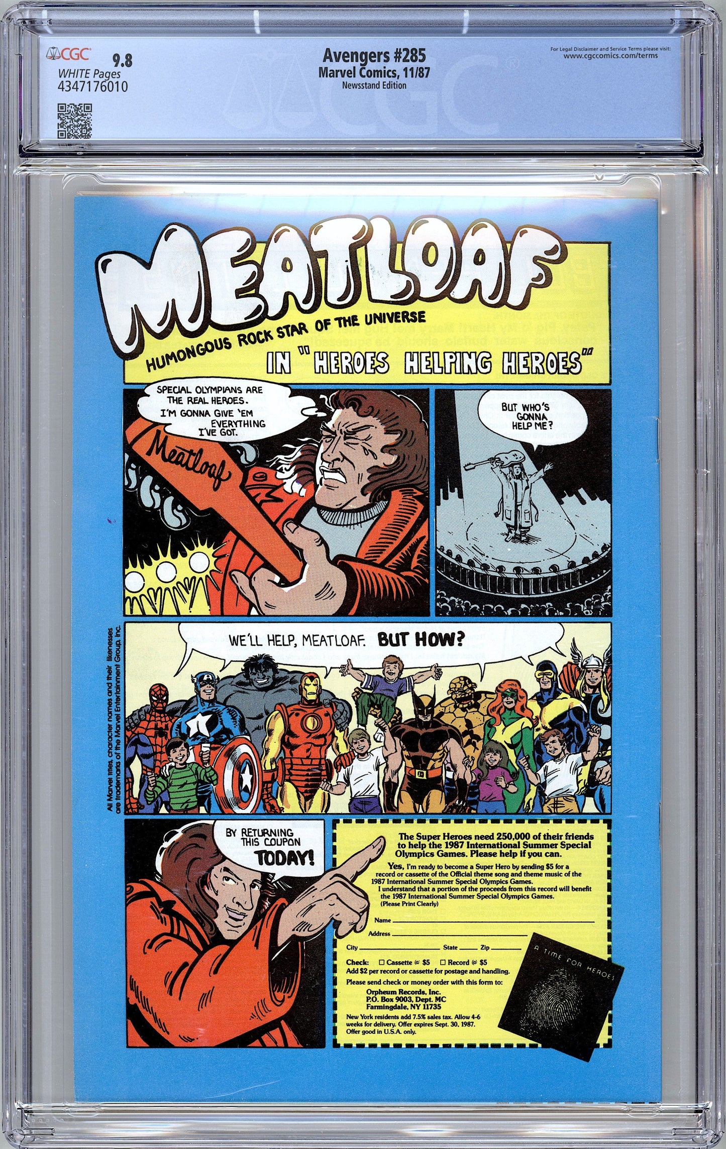 Avengers #285. Rare Mark Jewelers Variant. CGC 9.8