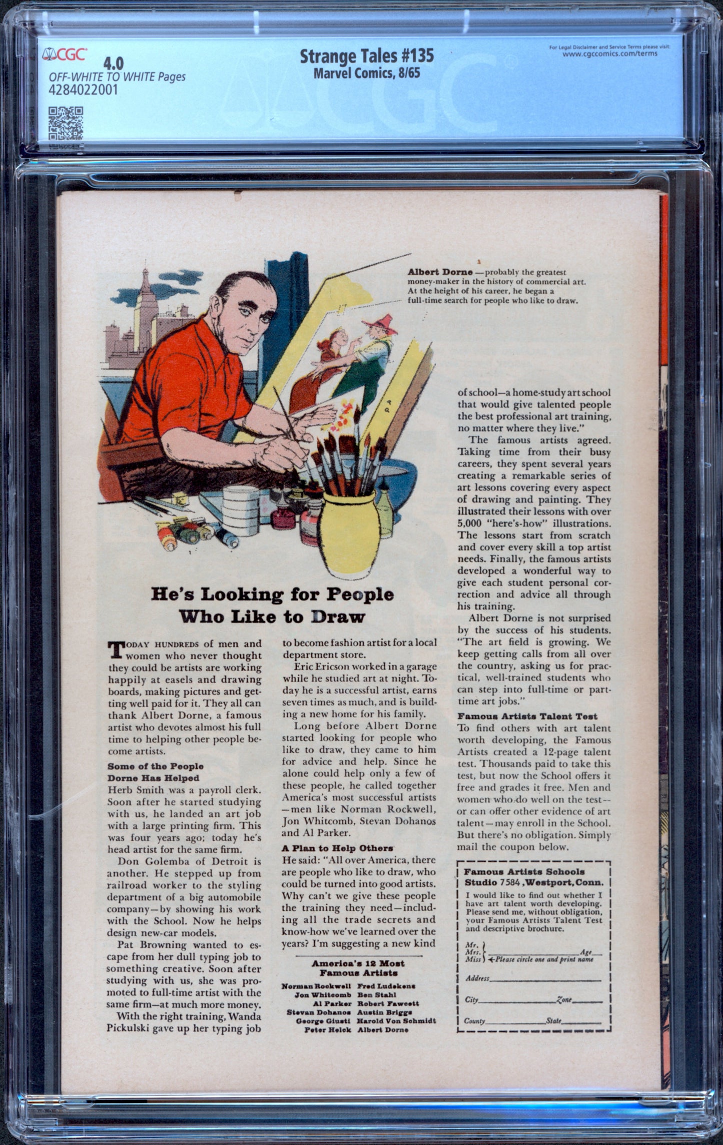 Strange Tales #135. 1st Nick Fury Agent of S.H.I.E.L.D. CGC 4.0