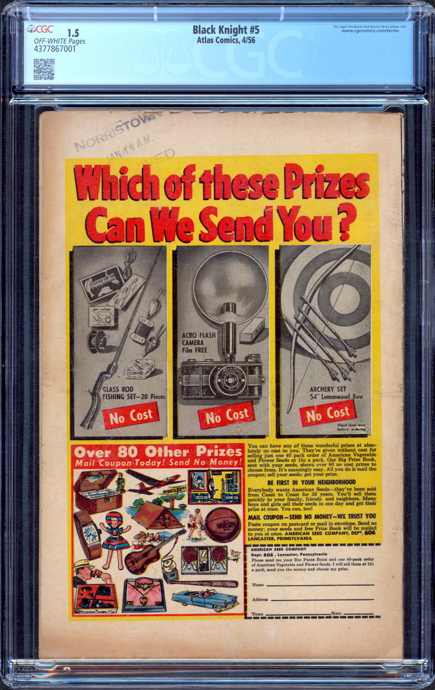 Black Knight #5. Final Golden Age Issue. CGC 1.5