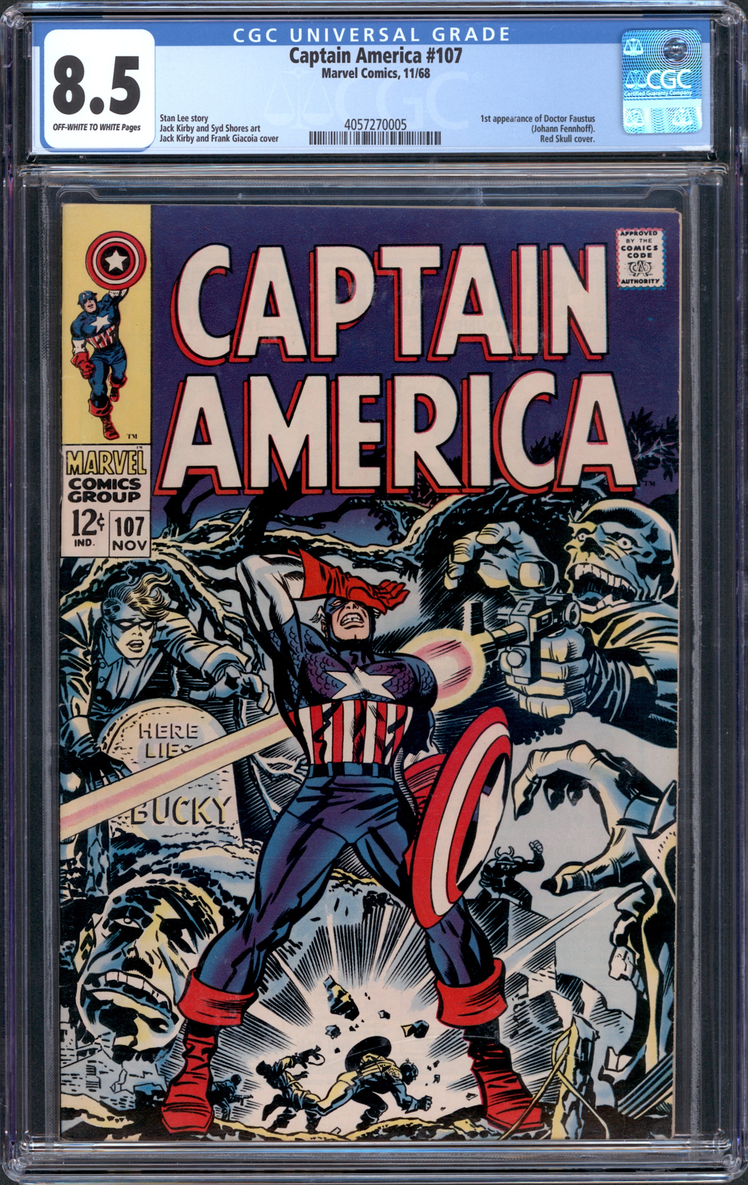 Captain America #107. 1st Doctor Faustus. Jack Kirby. CGC 8.5