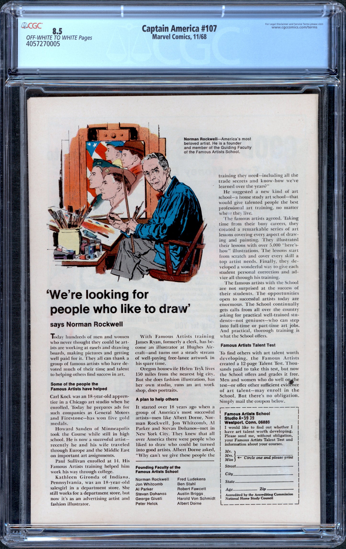 Captain America #107. 1st Doctor Faustus. Jack Kirby. CGC 8.5