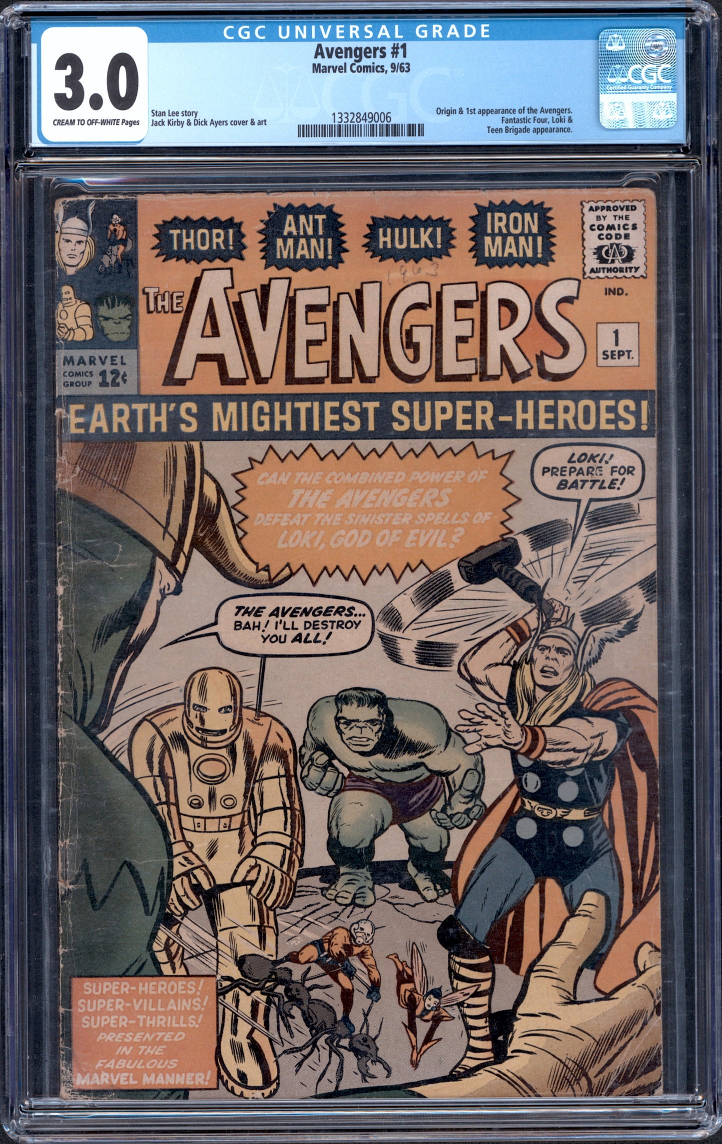 Avengers #1. Origin & 1st Appearance of Avengers. CGC 3.0