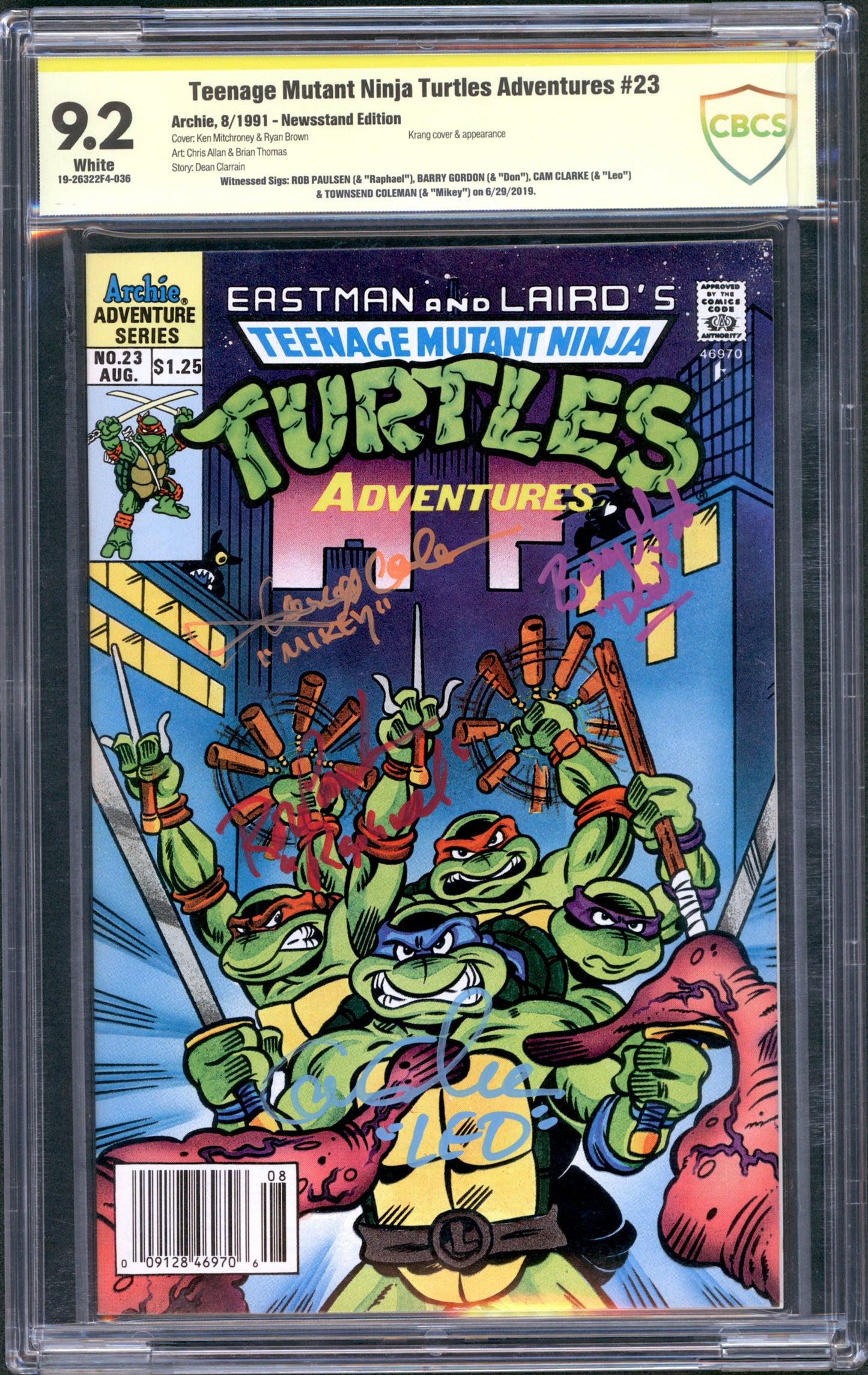 Teenage Mutant Ninja Turtles Adventures #23. Signed. CBCS 9.2