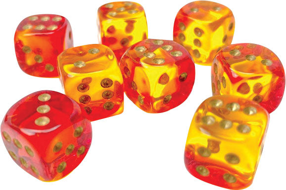 Gemini: 12mm d6 Translucent Red-Yellow/gold (36)