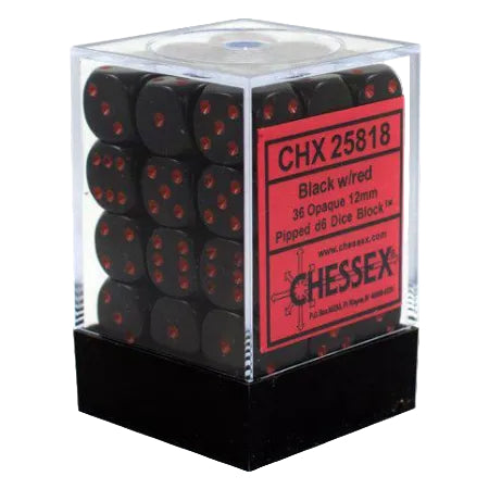 Opaque: 12mm D6 Black/Red (36)