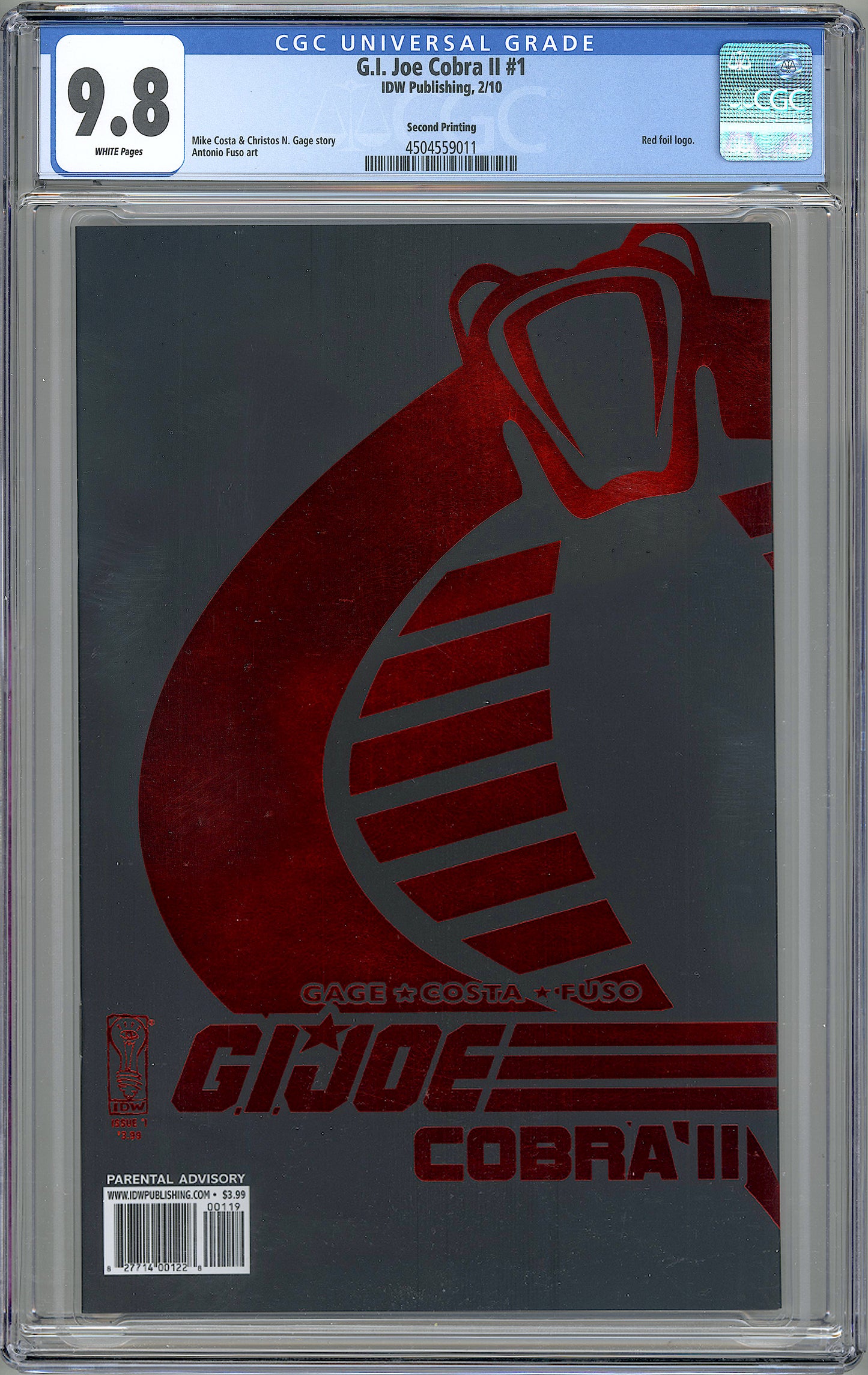 G.I. Joe Cobra II #1. Rare Red Foil Second Printing. CGC 9.8