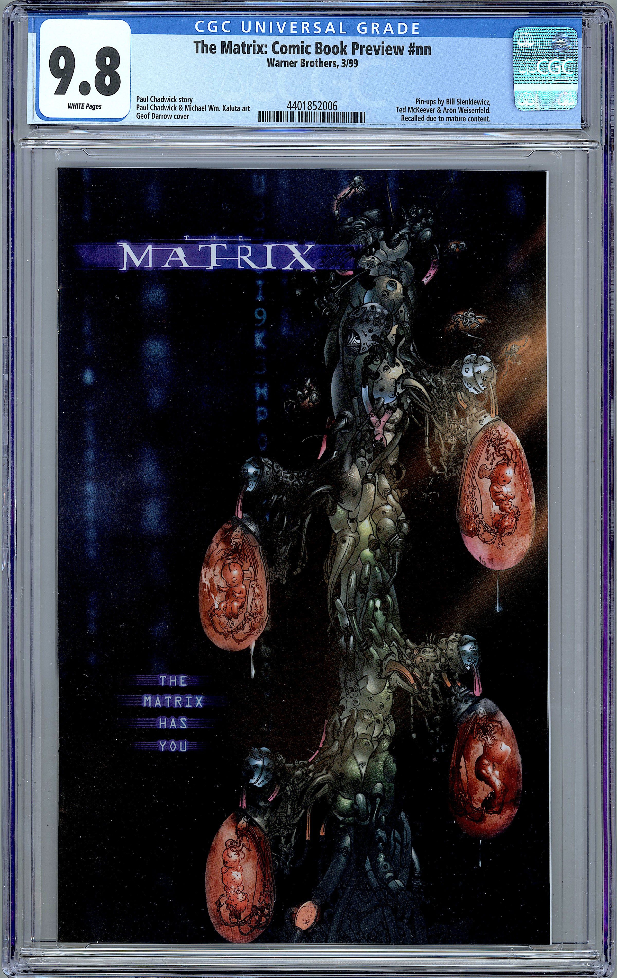 The Matrix: Comic Book Preview. Recalled Issue. CGC 9.8 – Bona