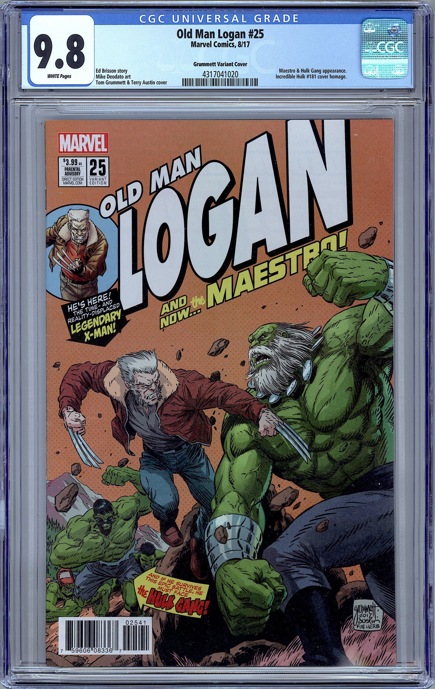 Old Man Logan #25. Grummett Hulk 181 Homage. CGC 9.8