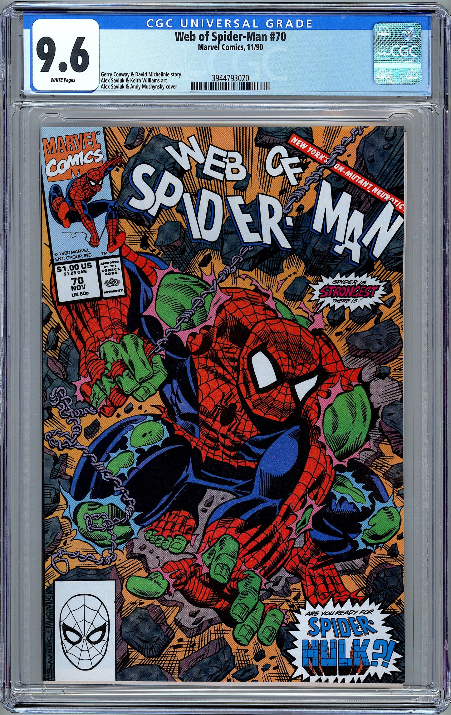 Web of Spider-Man #70. 1st App. of Spider-Hulk. CGC 9.6