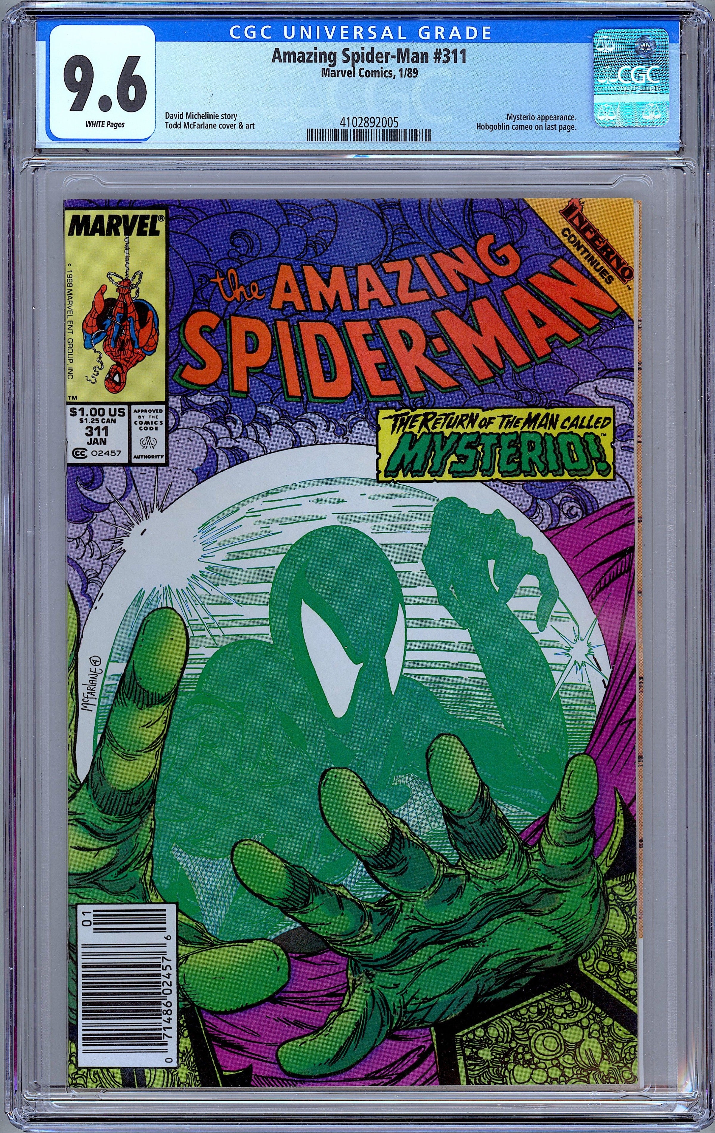 Amazing Spider-Man #311. Todd McFarlane Art. CGC 9.6