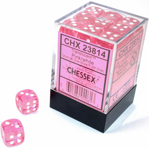 Translucent: 12mm D6 Pink/White (36)