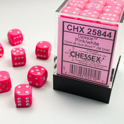 Opaque: 12mm D6 Pink/White (36)