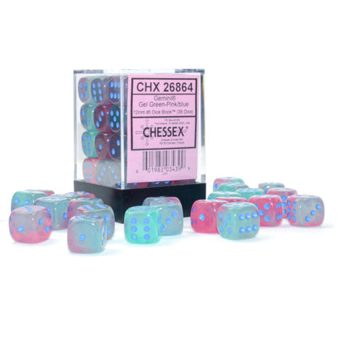 Gemini: 12mm d6 Gel Green-Pink/blue Luminary (36)