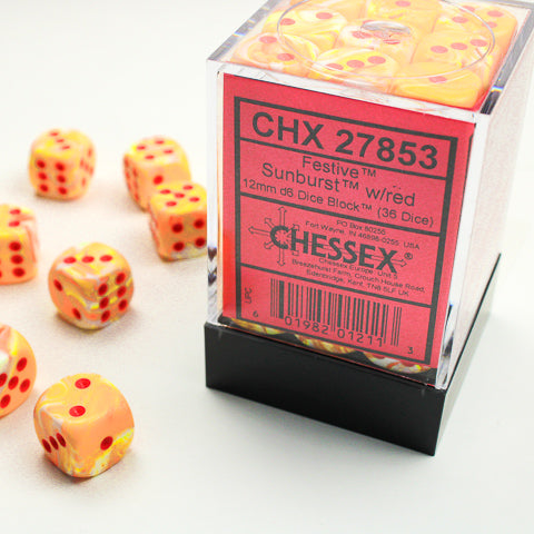 Festive: Sunburst/Red 12mm d6 (36)