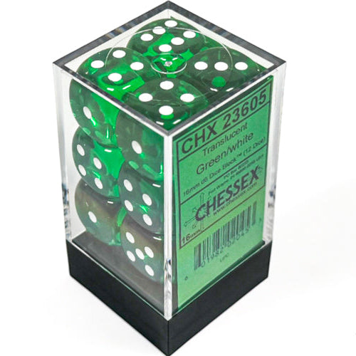 Translucent: 16mm D6 Green/White (12)