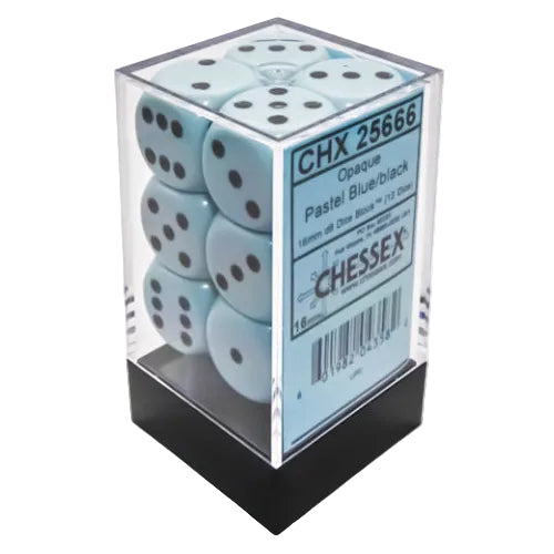 Opaque: 16mm d6 Pastel Blue/black Dice Block (12)