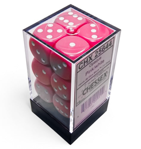 Opaque: 16mm D6 Pink/ White (12)