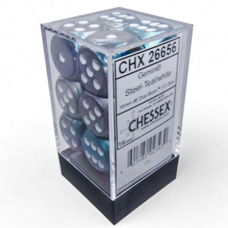 Gemini: 16mm D6 Steel Teal/White (12)