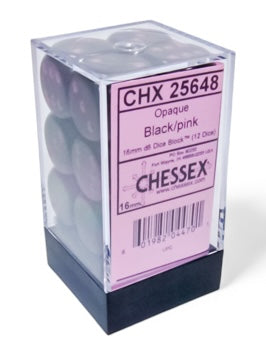Opaque: 16mm d6 Black/pink Dice Block (12 dice)