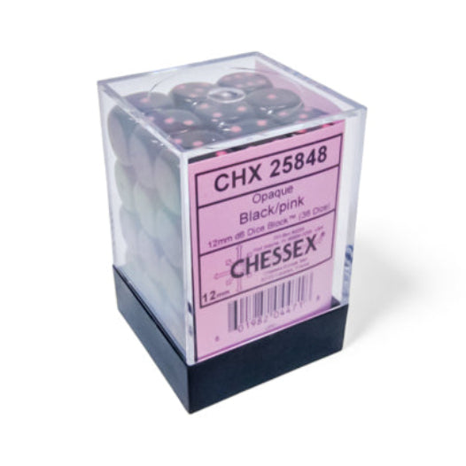 Opaque: 12mm d6 Black/pink Dice Block (36)