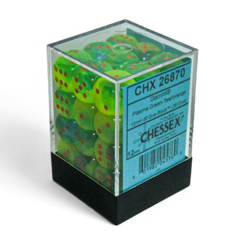 Gemini: 12mm d6 Plasma Green-Teal/orange Luminary (36)