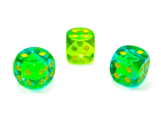 Gemini: 16mm d6 Translucent Green-Teal/yellow Dice Block (12 dice)