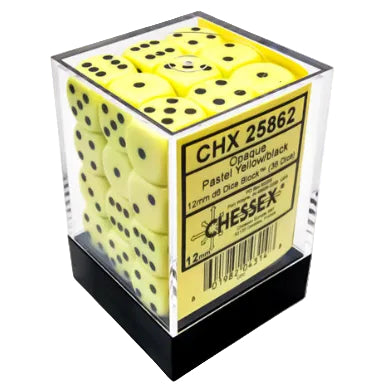 Opaque 12mm d6 Pastel Yellow/black Dice Block (36)