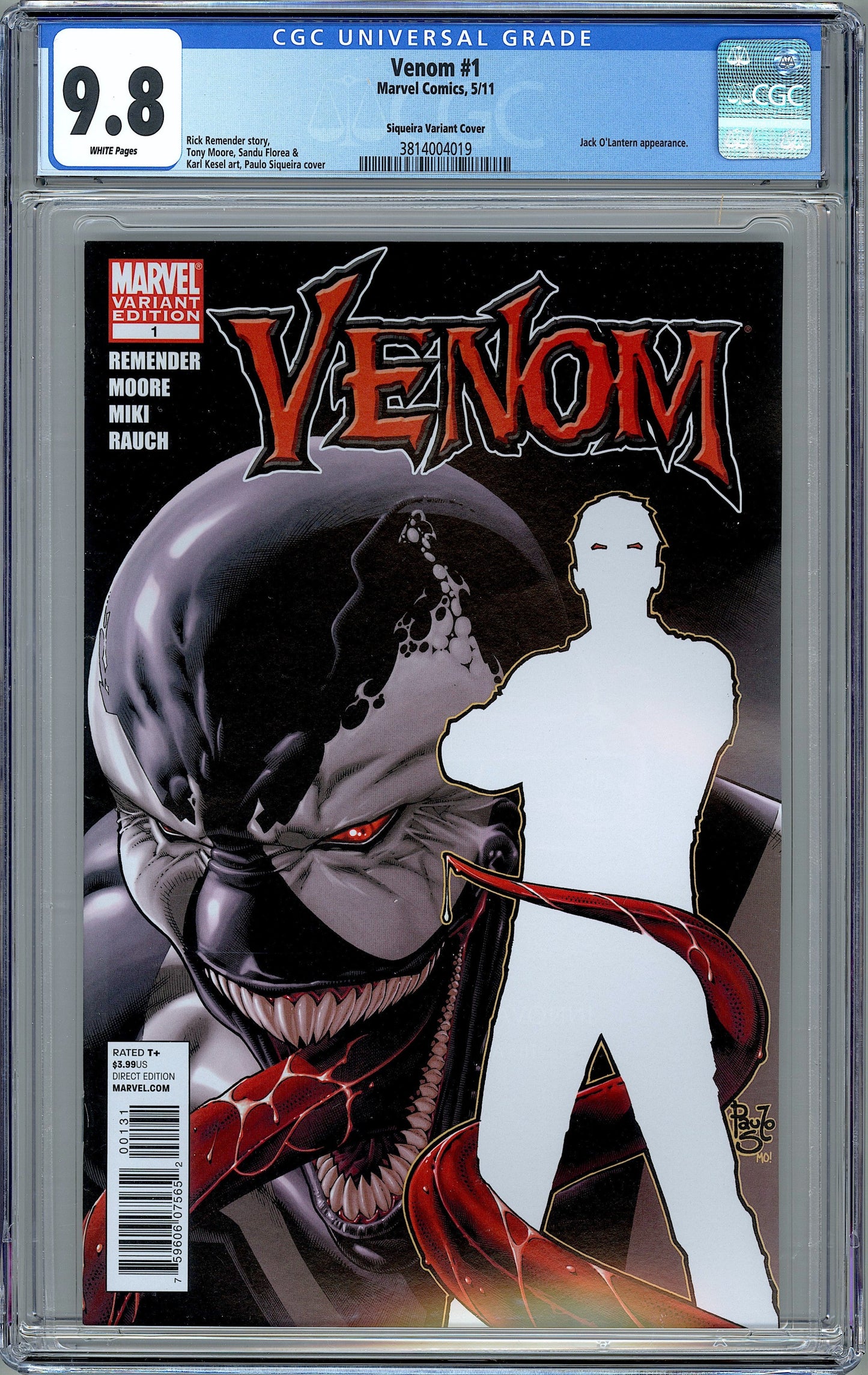 Venom #1. Agent Venom. Siqueria Variant Cover. CGC 9.8