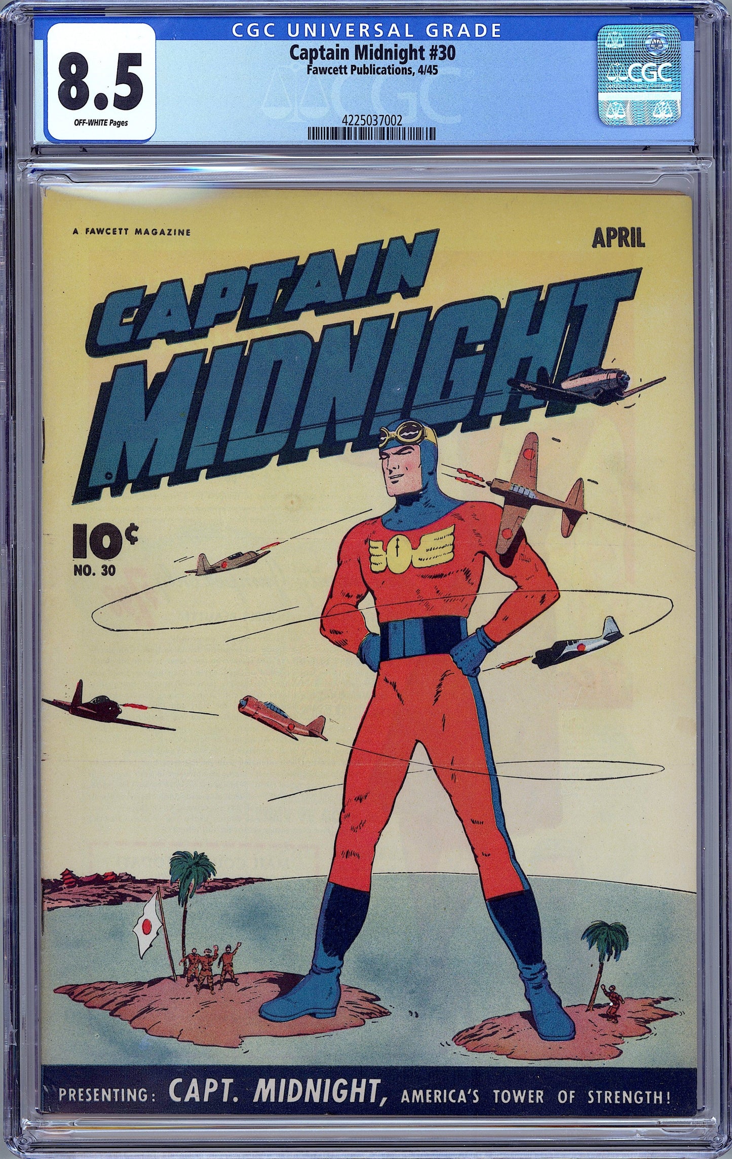 Captain Midnight #30.  Rare WWII Cover. Fawcett. CGC 8.5