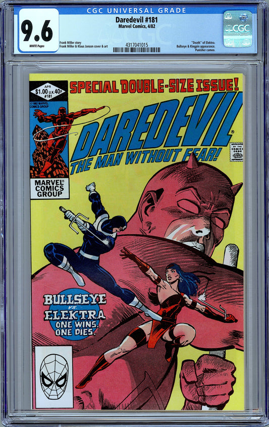 Daredevil #181. Classic "Death of Elektra Issue CGC 9.6