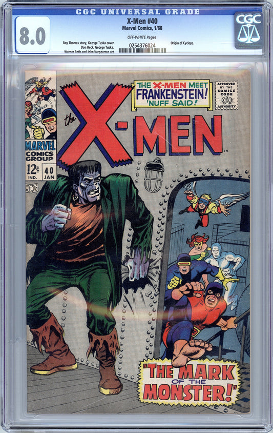 X-Men #40. Origin of Cyclops. Frankenstein Cover. CGC 8.0