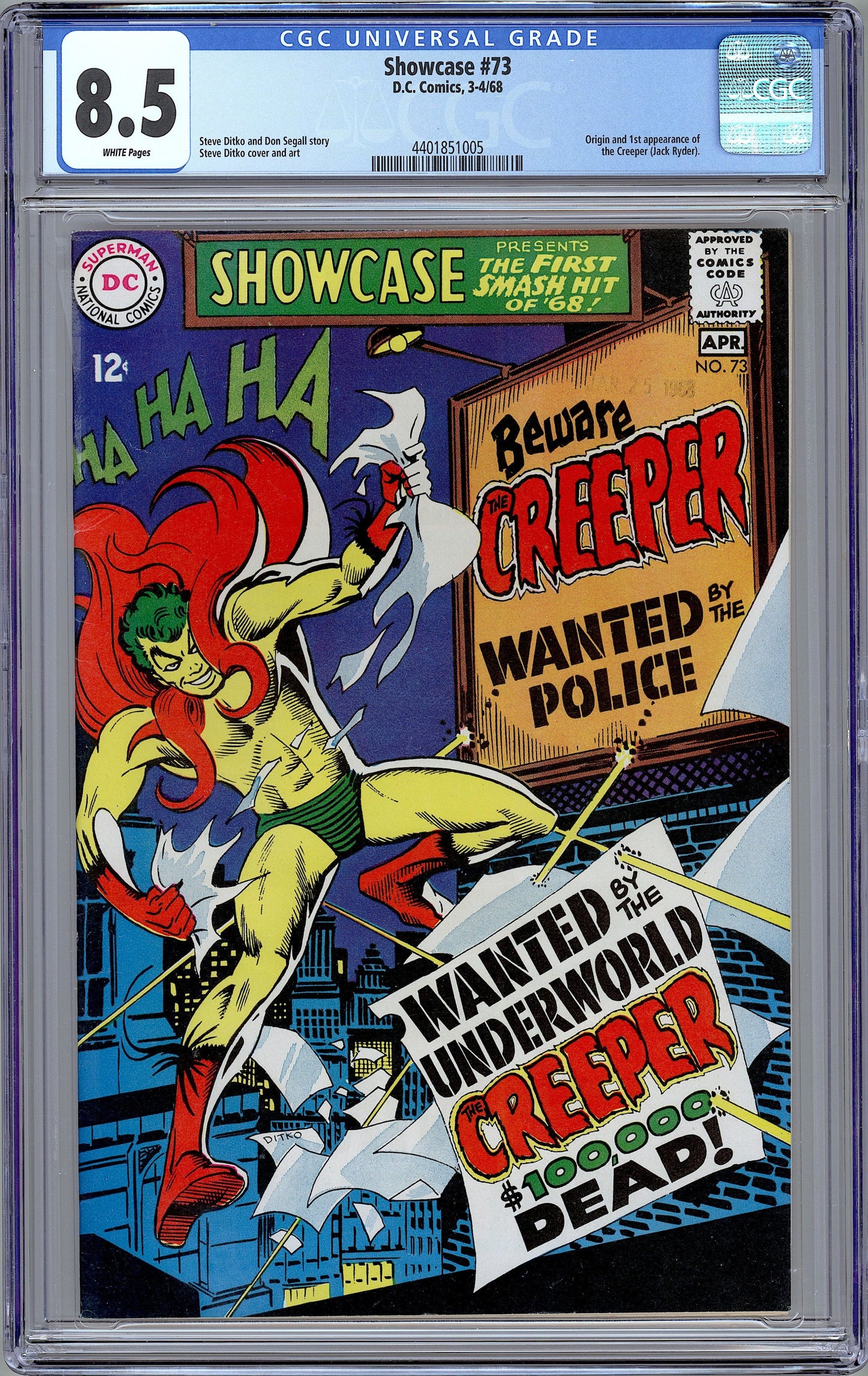 Showcase #73. Origin & 1st App of The Creeper.  CGC 8.5