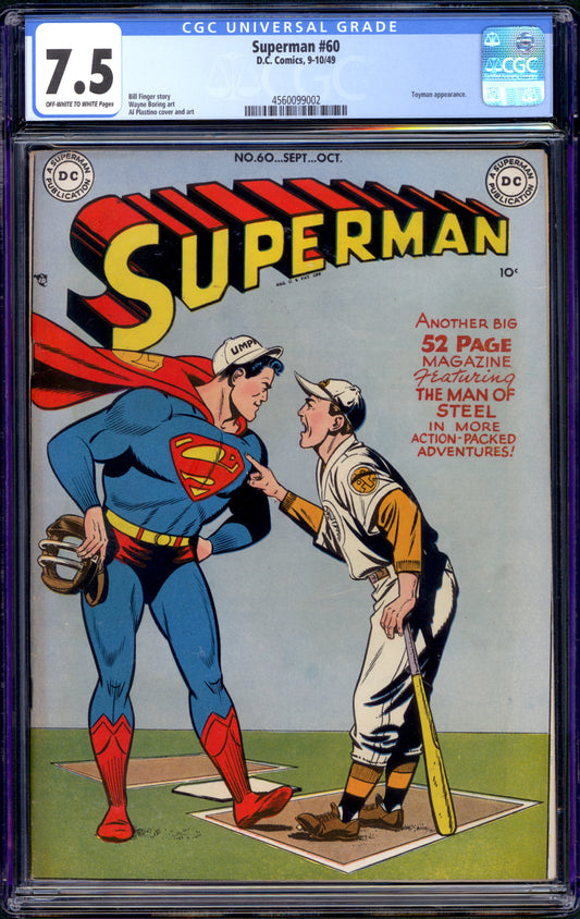 Superman #60. Classic Golden Age Baseball Cover.  CGC 7.5